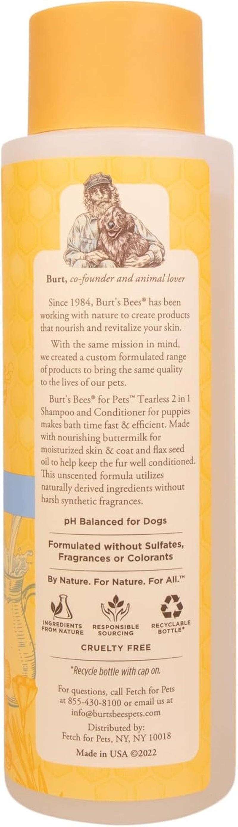 Burts Bees Tearless Puppy Shampoo & Conditioner with Buttermilk, 16 Fl Oz | Gentle 2-In-1 Formula Cleans and Conditions Sensitive Puppy Skin and Coat, Tearless for Easy Bath Time