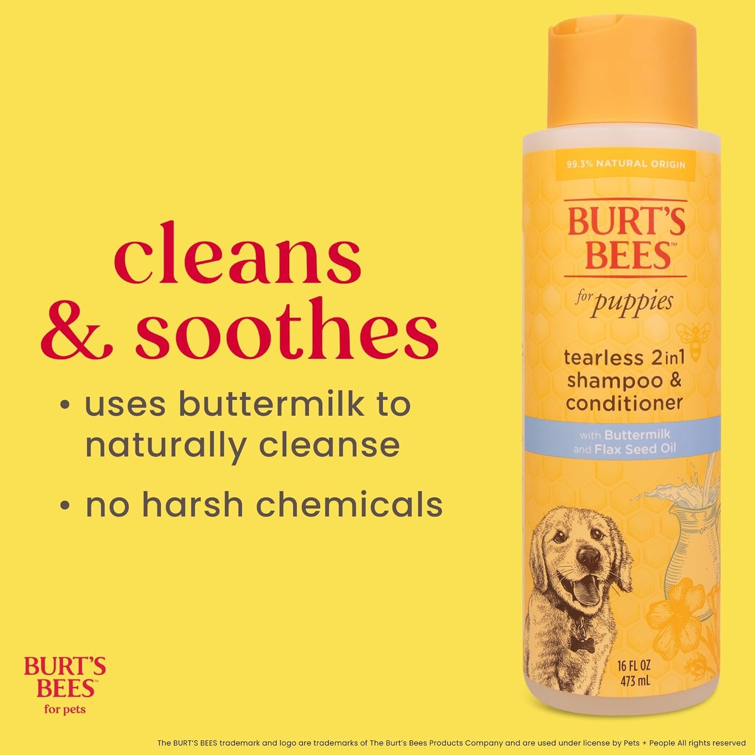 Burts Bees Tearless Puppy Shampoo & Conditioner with Buttermilk, 16 Fl Oz | Gentle 2-In-1 Formula Cleans and Conditions Sensitive Puppy Skin and Coat, Tearless for Easy Bath Time