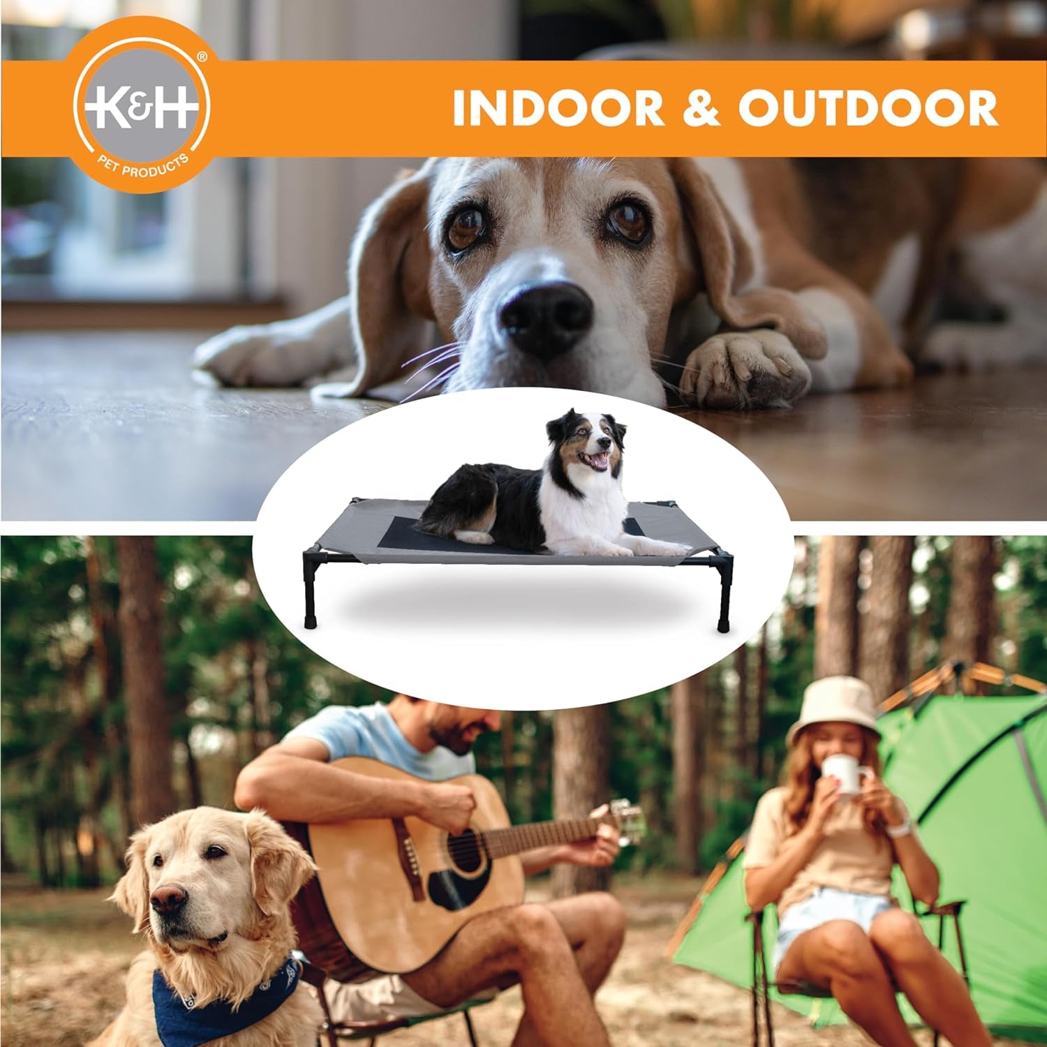 K&H Outdoor Elevated Dog Bed for Medium & Large Pets, Gray, Large 42X30In