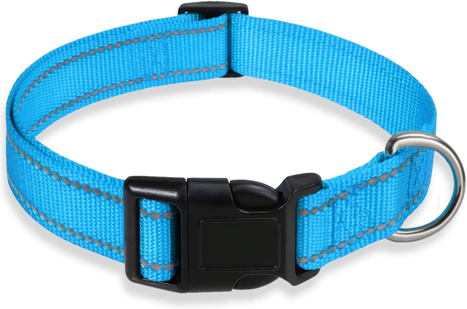 Reflective Dog Collar with Buckle Adjustable Safety Nylon Collars for Small Medium Large Dogs, Blue XL | Breathable, No Chafing on Walks and Outdoor Hikes, Metal D-Ring, Night Safety