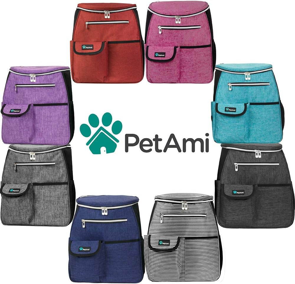 Dog Travel Backpack Airline Approved Pet Supplies Bag, Stripe Black | Cat Traveling Suitcase Organizer for Weekend Road Trip Camping; 2 Food Containers, 2 Collapsible Bowls & Poop Bag Dispenser