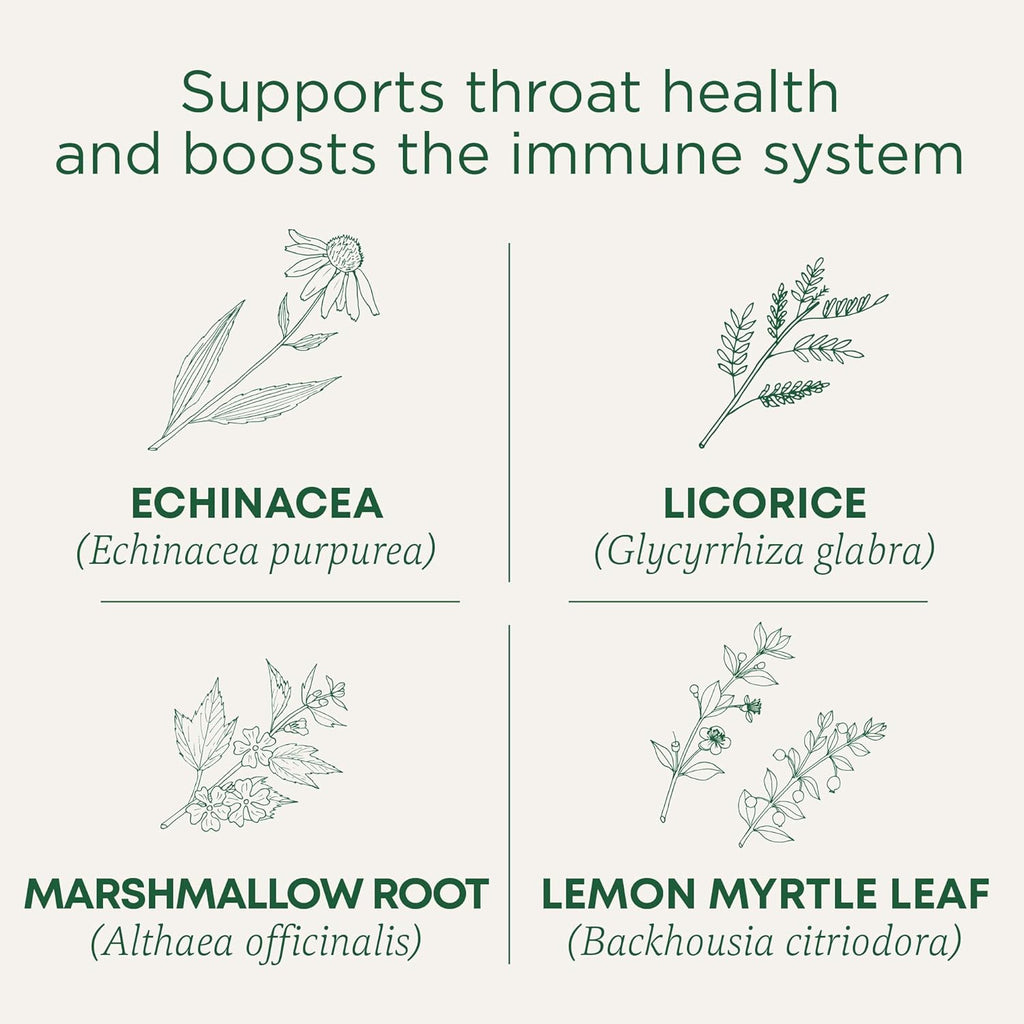 Organic, Throat Coat Lozenges, Lemon Ginger Echinacea - Herbal Cough Drops, Helps Soothe Sore Throat - Non-Gmo, Stimulant-Free - 16 Count