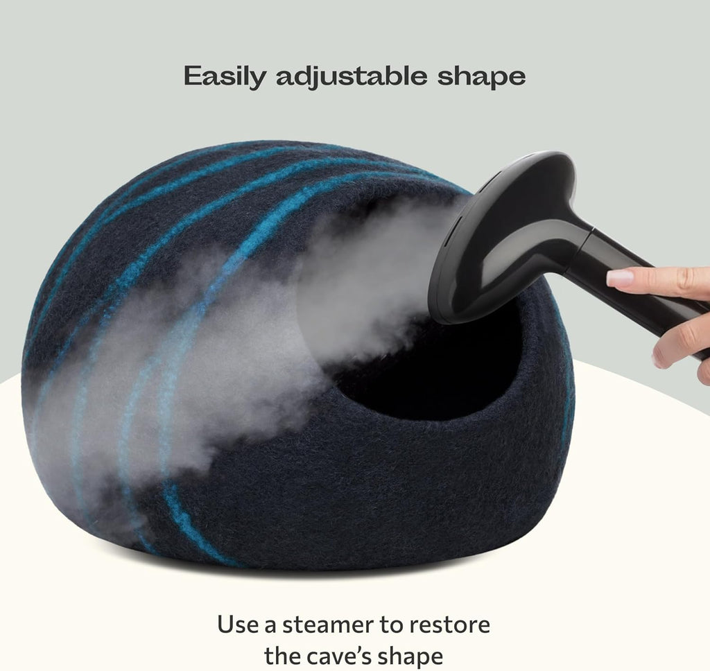 Cat Cave - Merino Wool Bed for Indoor Cats (Back Aqua, Large) | Cat Bed Enclosure, Premium Felt, Handmade, Super Soft, Lightweight, Breathable, Adjustable Shape