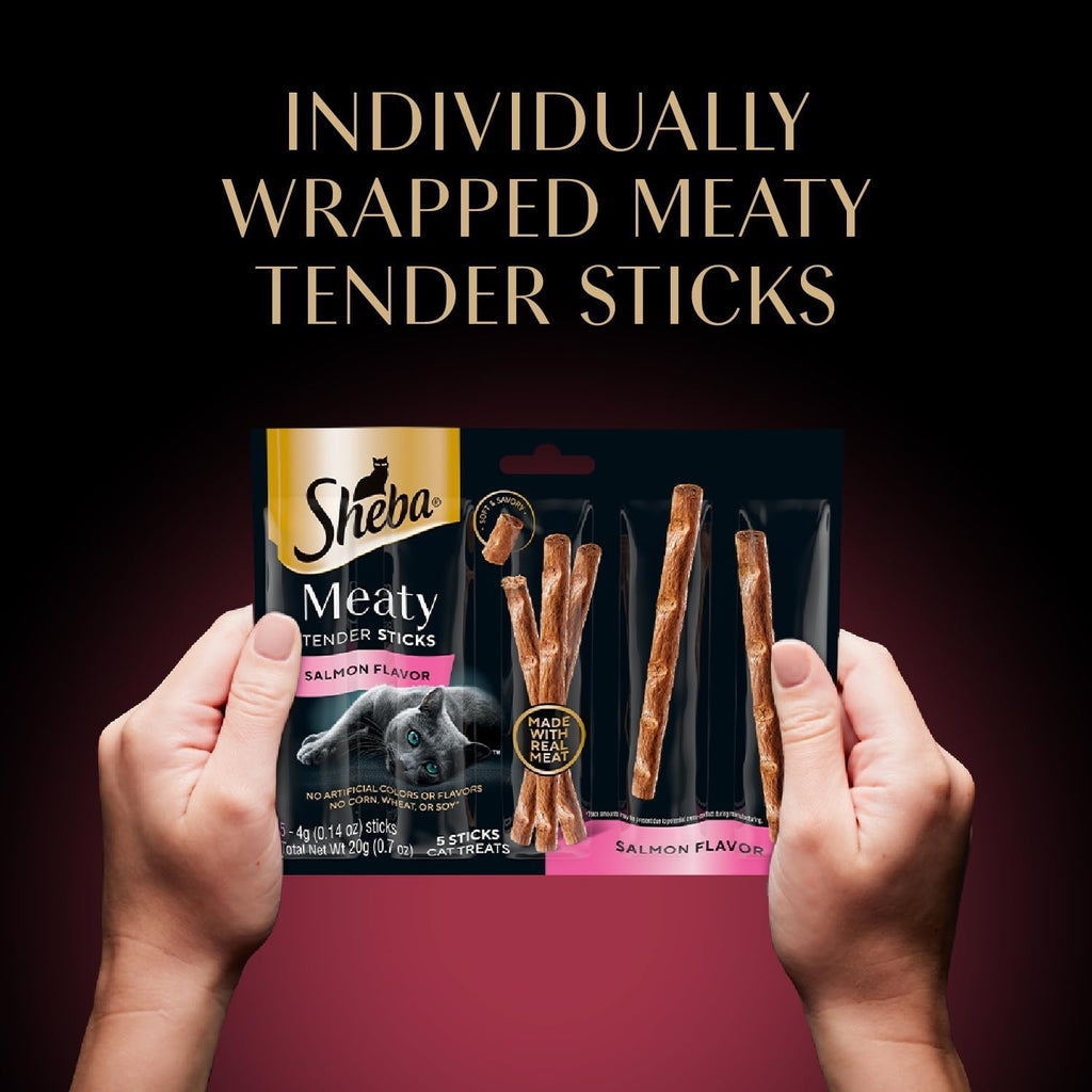 Meaty Tender Sticks Soft Cat Treats, Salmon Flavor, 5 Count, 10 Pack | 50 Sticks Total, Individually Wrapped, Real Meat, Omega-6 Fats, Essential Amino Acids, No Artificial Dyes