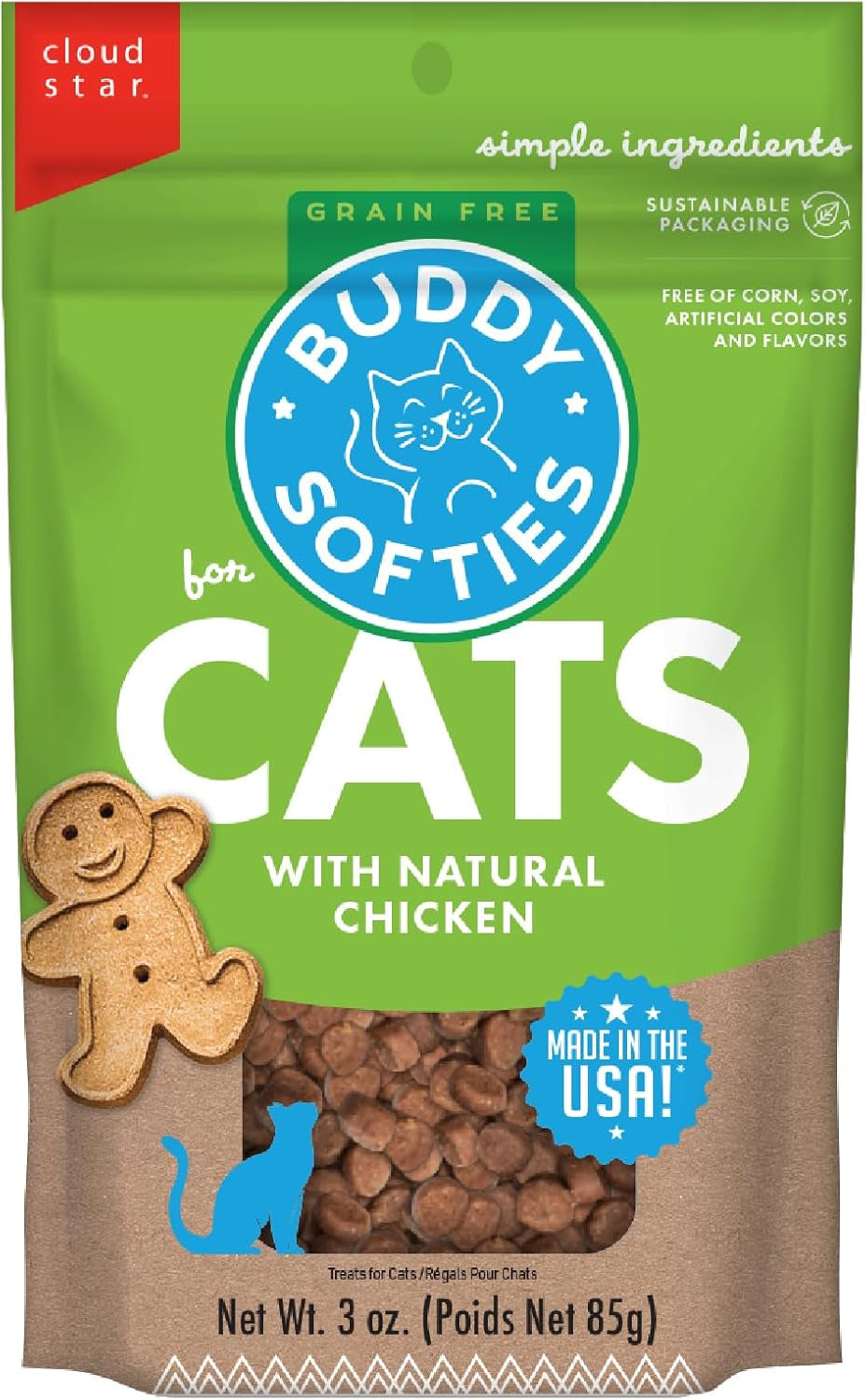 Soft & Chewy Grain Free Cat Treats, Chicken, 3 Oz. Pouch | Grain Free, Made with Natural Chicken, No Wheat, Corn, Soy, Minimally Processed in USA