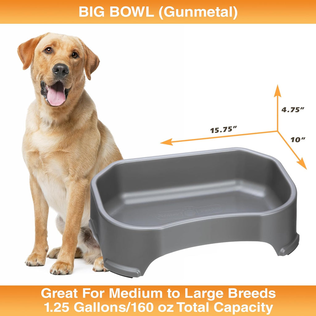 Extra Large Water Bowl for Dogs, Outdoor Dog Water Bowl (1.25 Gallon XL Capacity), Big Trough Style Food Dish for Indoors or Outside, No Spill Large Dog Bowls, Gunmetal Grey