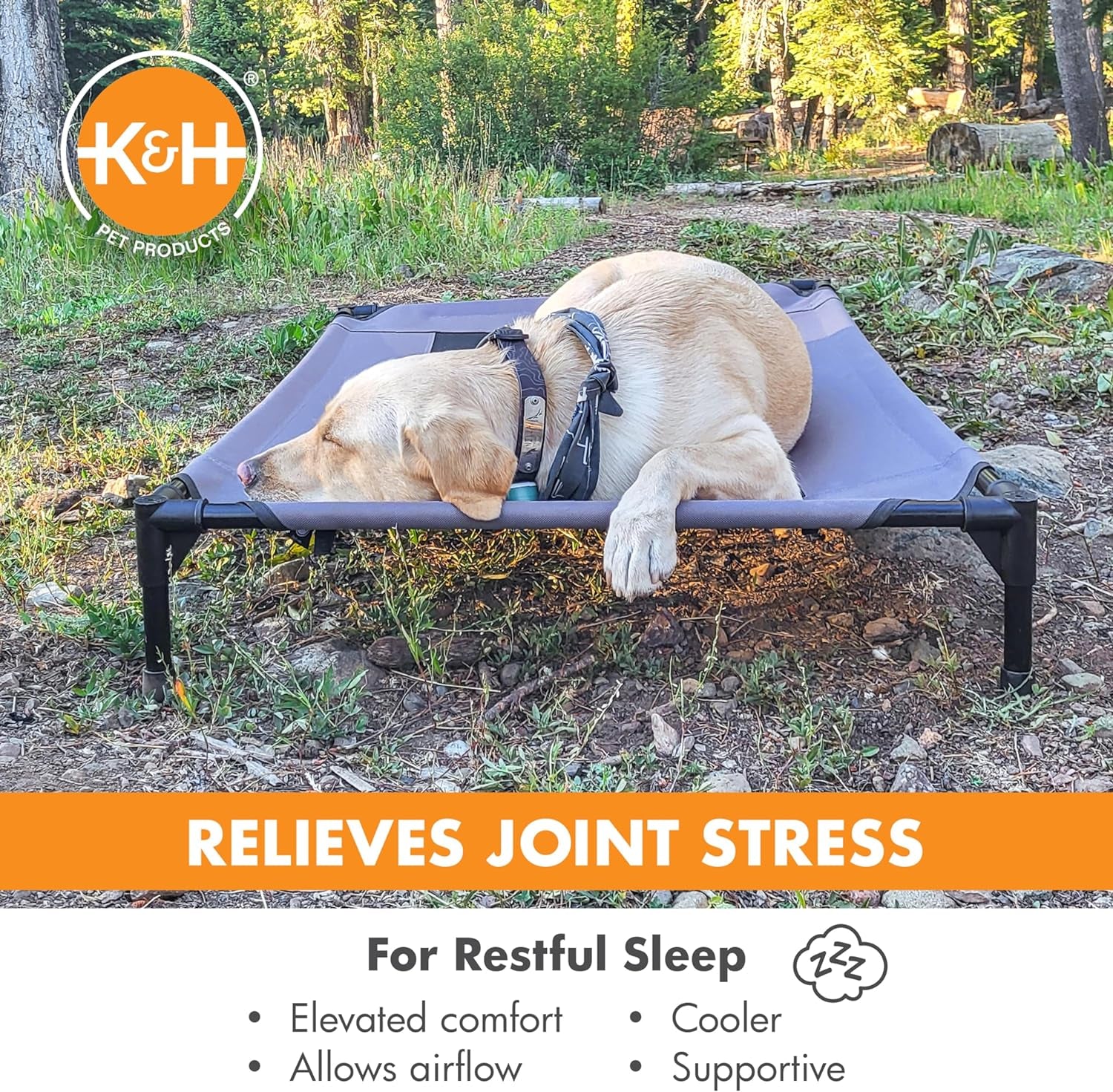 K&H Outdoor Elevated Dog Bed for Medium & Large Pets, Gray, Large 42X30In