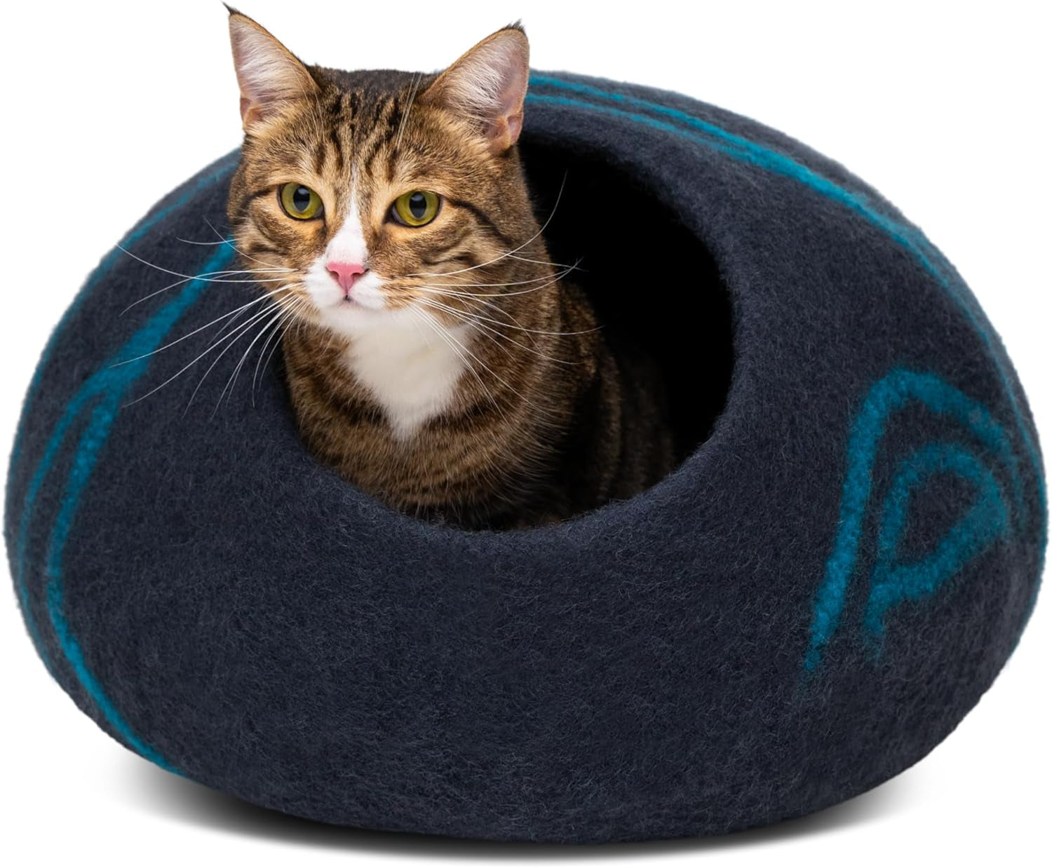 Cat Cave - Merino Wool Bed for Indoor Cats (Back Aqua, Large) | Cat Bed Enclosure, Premium Felt, Handmade, Super Soft, Lightweight, Breathable, Adjustable Shape