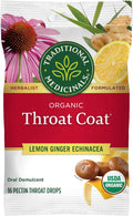 Organic, Throat Coat Lozenges, Lemon Ginger Echinacea - Herbal Cough Drops, Helps Soothe Sore Throat - Non-Gmo, Stimulant-Free - 16 Count
